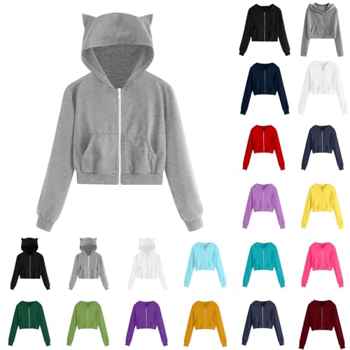 Zip Up Hoodies Jackets for Teen Girls Oversized Sweatshirts Cute Hooded Pullover Long Sleeve Cropped Tops Y2K Preppy Clothes