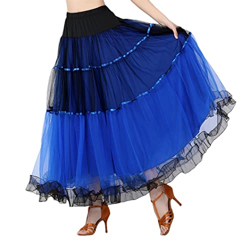 Disimlarl Women Modern Dance Big Swing Skirt Social Performance Square Dance Mesh Dance Long Skirt Royal Blue M