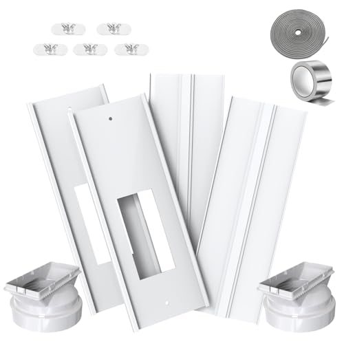 gulrear Dual Hose Portable Air Conditioner Window Vent Kit 26-62' Adjustable with 2 Universal 5.0/5.9' Filter Screen 2 Weather Strippings Fit LG Portable AC Vertical Window Seal Kit