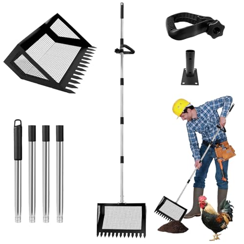 Chicken Poop Shovel with Rubber Handle, 160cm Adjustable Chicken Coop Shovel for Sand, Multifunctional Stainless Steel Scooper for Chickens Championship Area, Animal Stable, Sand