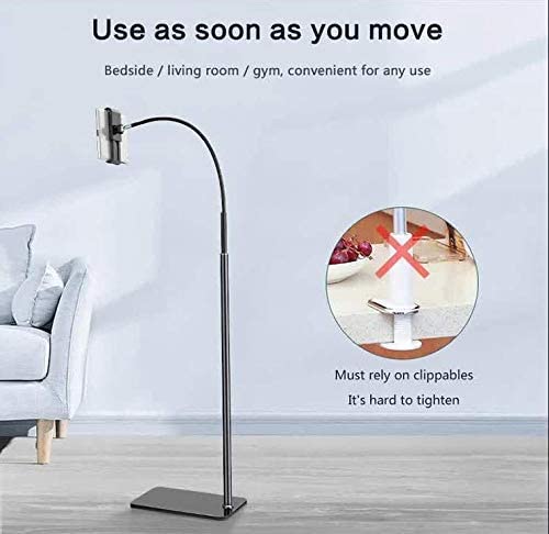 Image of Shahn Sturdy Base Lazy Mobile /Tablet Holder Adjustable Stand with 360 Degree Rotatable Phone Holder and Flexible Gooseneck for Live Broadcasting Leisure Watching. (Floor Stand for Mobile & Tablets)