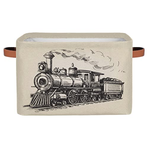 Image of YoCosy Large Storage Baskets for Organizing Shelves Vintage Steam Locomotive Train Foldable Cube Storage Bins with Handles Rectangle Fabric Closet Organizers for Home Toys Clothes, 1 Pack