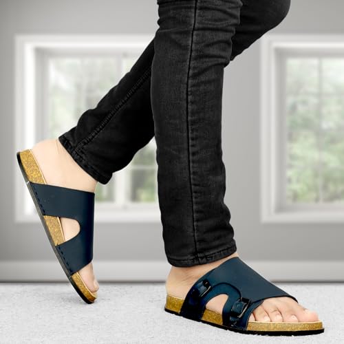 Image of Men Full Cover Double Buckle Slippers | Covered Slip-On Sandals for Men | Comfortable Footwear | Adjustable Strap Rubber Sandals | Anti-Slip Sole Slippers