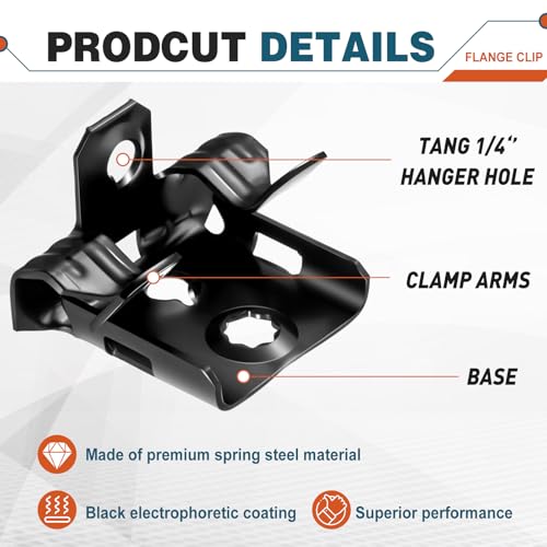 Image of Hicarer 100 Pcs Hammer on Flange Clip Bottom Mount 1 /8-1 /4 Inch Clamp Bulk with Hole Cable Clip for Flanges Spring Steel