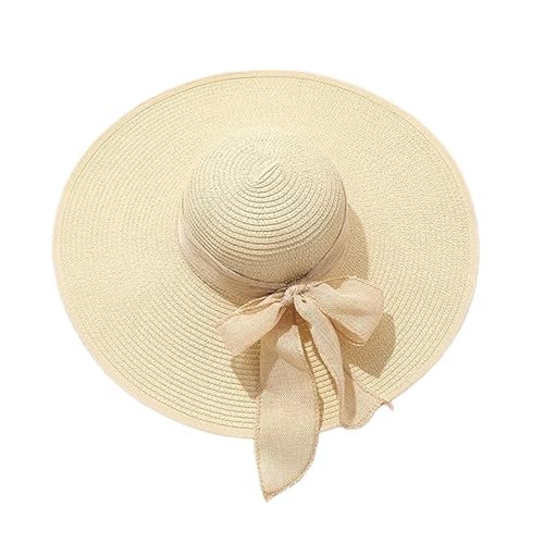 Sombrero de Paja para Mujer de Verano - Protección Solar UPF 50+ de Ala Ancha Plegable Floppy Sun Hat Gorra de Playa (Beige)