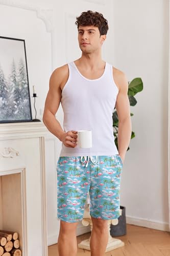 Image of Ekouaer Men's Pajama Shorts Soft Sleepwear Bottoms Elastic Waistband Loungewear Breathable Men Shorts with Pockets