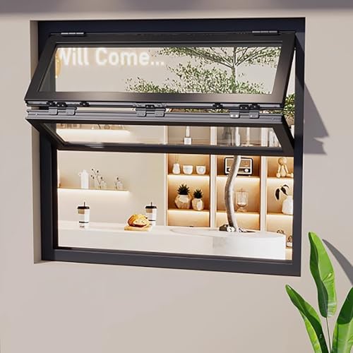 Ventana De Concesión Plegable, Ventana Servicio Ventilación Empotrada, Ventana De Reemplazo De Soporte Deslizante Vertical para Cafés Tiendas(32x26in/81x66cm)