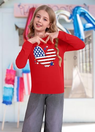 4th of July Outfit Kids Girls American T Shirt USA T-Shirt Fourth of July Tops Patriotic Long Sleeve Tops2