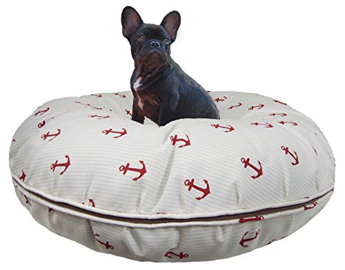 Bessie And Barnie Water Resistant Red Anchor Indoor/Outdoor Durable Bagel Pet/Dog Bed With Removable Cover (Multiple Sizes) #TOP30