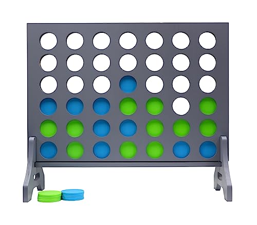 Image of Giant 4 in a Row Game for Family & Adults - Tailgating Pros Jumbo Grey Wooden Four in a Row Indoor & Outdoor Yard Game for Family Party Fun, Portable Activities for Patio, Backyard, and Camping