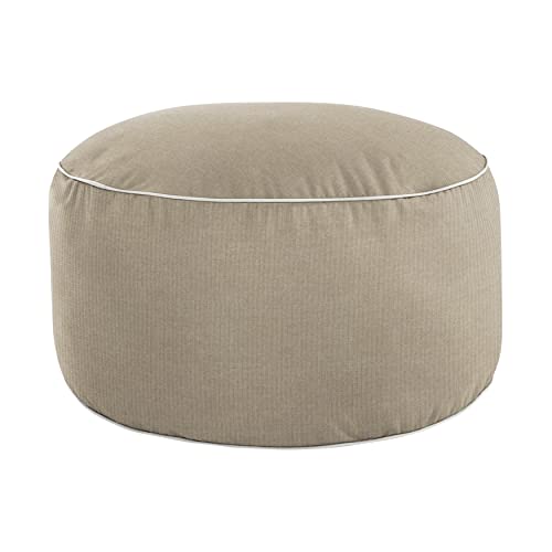Sorra Home Sunbrella Corded Pouf Cushion - Round, Outdoor Stuffed Plush Ottoman & Foot Rest Stool - Balcony, Patio, Poolside Furniture Accessory - Canvas Taupe (30