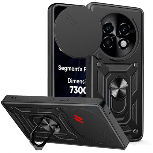 Image of AESTMO Tough Armor Realme P1 Speed Bumper Back Case Cover | Ring Holder & Sliding Camera Shield Cover | 360 Degree Protection Back Case Cover for Realme P1 Speed (Black)
