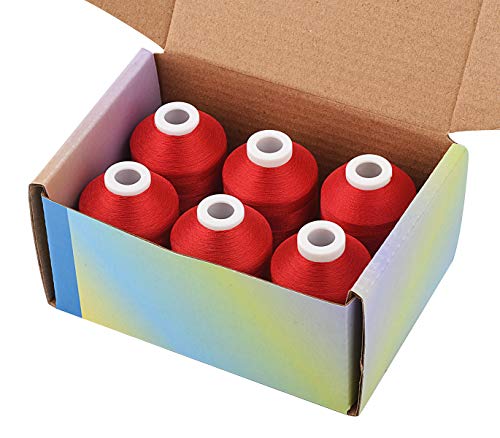Image of Simthread 6 Spools Red Machine Embroidery Thread 1000M(1100Yards) for Brother, Babylock, Janome, Pfaff, Singer, Bernina and Other Home Machines (Red)