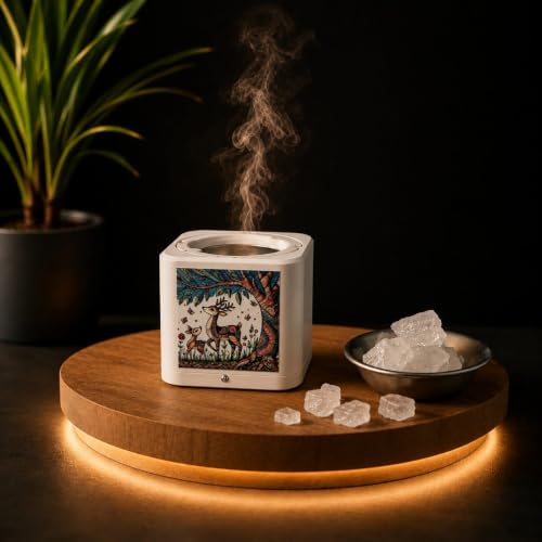 Image of Shivansh Technology Incense Holder Electric Kapoor Dani Camphor Diffuser Burner for Home | Karpuram Bakhoor Oud Aroma Oil & Dhoop Machine | Essential Oil Diffuser for Home (White) (Woodland Majesty)
