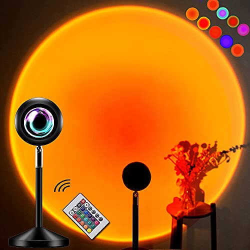 Sunset Lamp Projector Vlog Sunset Projection Lamp, Rainbow Night Light 16 Color 180 Degree Rotation RGB Colorful Projector Room Sunset Light