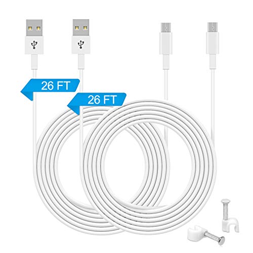 2 Pack 26FT Power Extension Cable Compatible with WyzeCam,Wyze Cam Pan,Yi Camera,NestCam Indoor,Netvue,Furbo