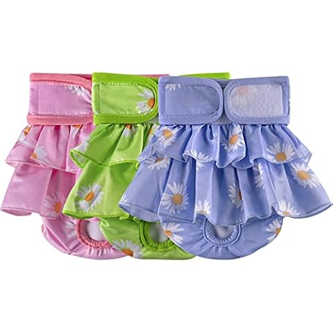 TIANHAO Washable Reusable Dog Nappies, 3 Pack Super Absorbent Dog Period Pants Dog Diapers Female, Adjustable Pet Sanitary Panties Dog Heat Pants in Season for Small Medium Large Dogs (S), pink Cover