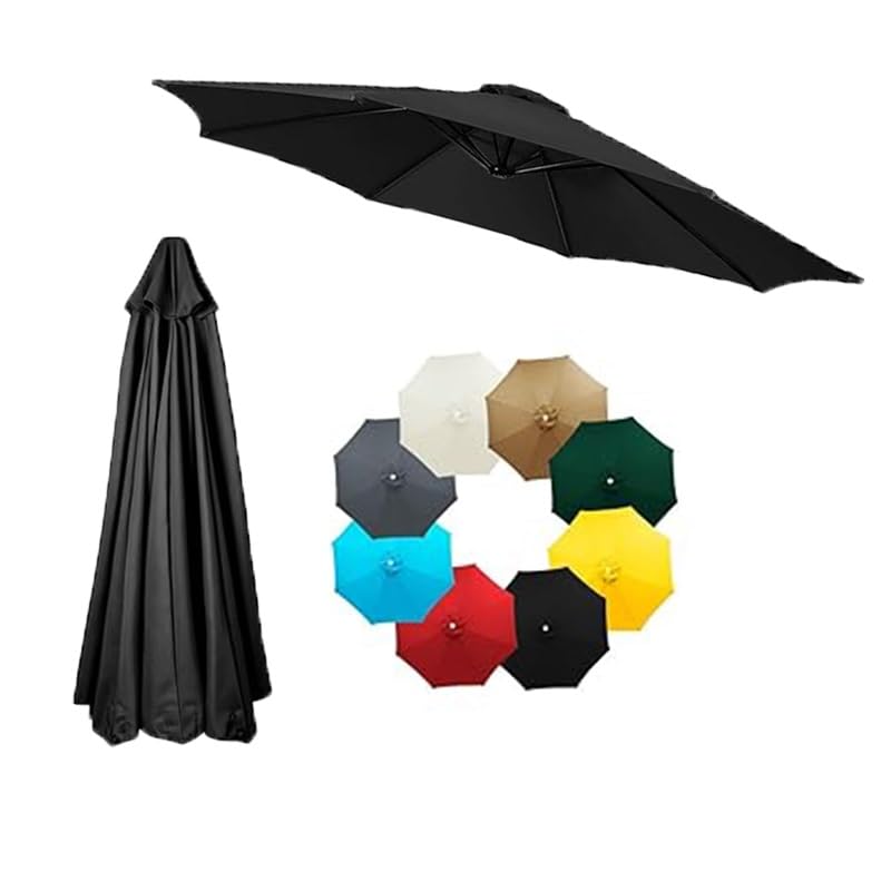 7.5ft 8.8ft 9.8ft Replacement Umbrella Canopy 6/8 Ribs Umbrella Top Replacement Cloth, Outdoor Market Table Yard Pool Patio Parasol Replacement Cover(Black,3.0m/10ft-6Ribs)