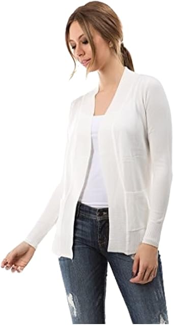 Cielo Open Front Solid Color Long Sleeve Sweater Cardigan Ivory L