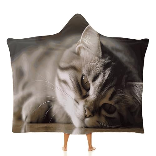 Cape à capuche chat endormi 101x127cm, couverture nomade à positionnement stable - 2