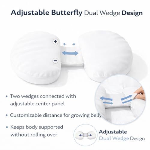 Image of H-Shaped Pregnancy Pillow - Set of 2 | Adjustable Butterfly Dual Wedge for Back, Belly & Hip Pain Relief | Ultra Soft Velvet Maternity Body Support Pillow | Washable, Travel Friendly | White
