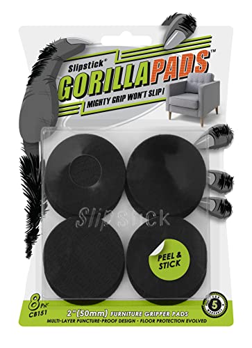 Image of Slipstick GorillaPads Non Slip Furniture Pads /Gripper Floor Protectors (Set of 8) 2 Inch Round Self Adhesive Rubber Stoppers for Furniture Legs, CB151