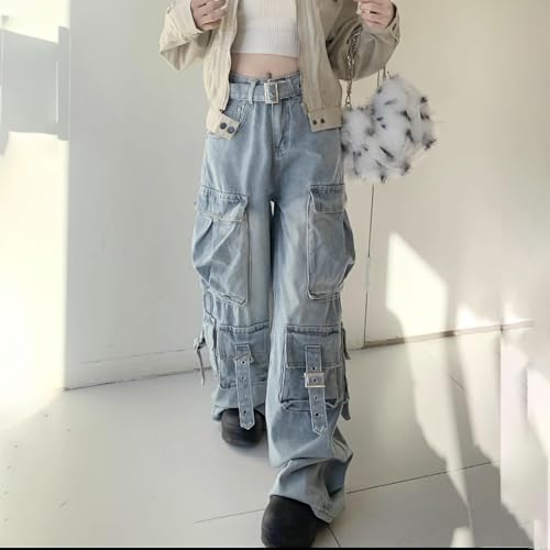 Women's Multi-Pocket Baggy Jeans Y2K Vinatge Grunge Cargo Pants Causal Wide Leg Trousers Streetwear3