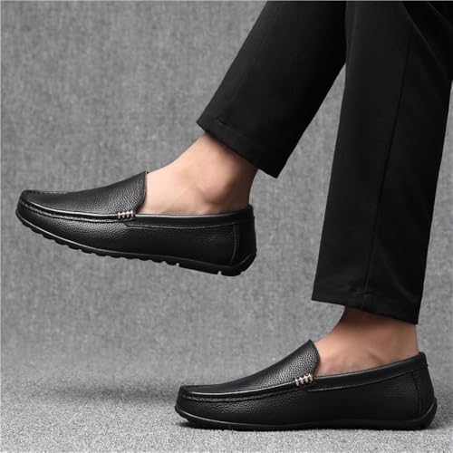 Men's Round Toe Leather Loafer Shoes Flexible Comfortable Flat Heel Casual Slip On2