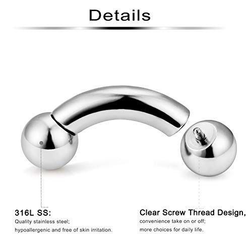 Ftovosyo 2Pcs Pa Ring Curved Barbell Internally Threaded Monster Screwball Rings 316L Surgical Steel Pierced Body Jewelry 0G 16Mm #TOP1
