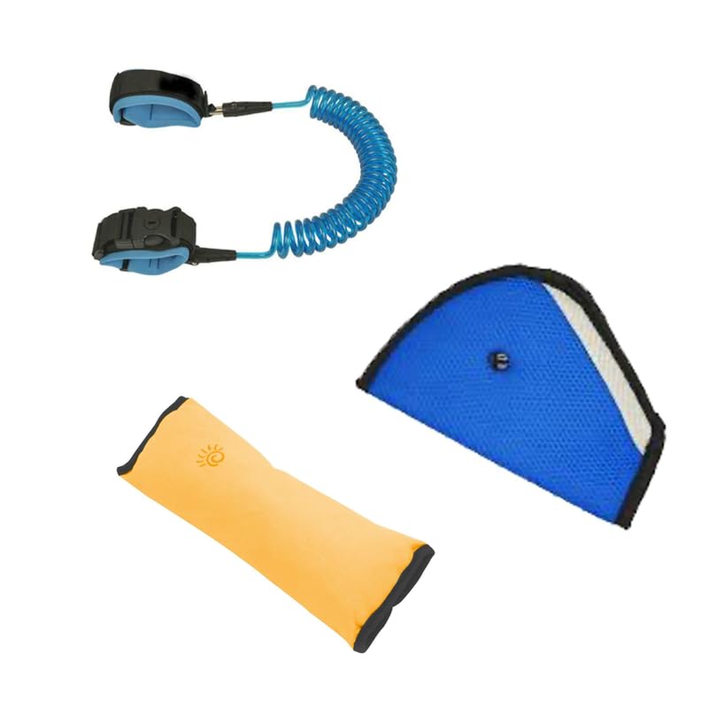 Image of Safe-O-Kid Car Travel Safety Kit | 1 Seat Belt Pillow, 1 Car Seat Belt Holder & 1 Child Anti Lost Wrist Link | Travel Safety & Comfort Combo for Babies, Toddlers and Kids - Assorted