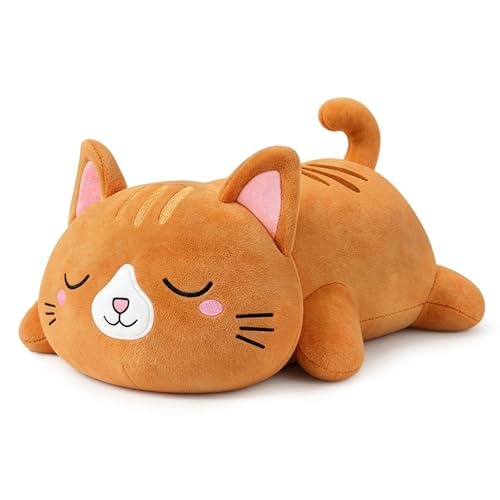 TOYSYM Weighted Stuffed Animals Cat, Orange Cat Plush with Weighted Beads, Cute Cat Plushie Pillow Gifts for Adults Kids Boys Girls 9.8inch
