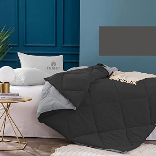 Image of Filbert - 400 GSM Reversible Microfiber Rajai Double Bed Comforter Blanket, Super Soft Microfiber Diamond Stitch Quilt (90 inch x 100 inch Inches /228cm x 254cm) - Comforter Double Bed|Silver /Black