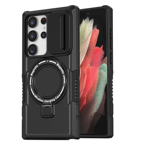 ZHOZEXIN Funda para Samsung Galaxy S21 Ultra de 6,8 pulgadas, soporte de anillo con ventana corredera, protección magnética contra caídas, resistente a los golpes para Samsung Galaxy S21 Ultra (negro)