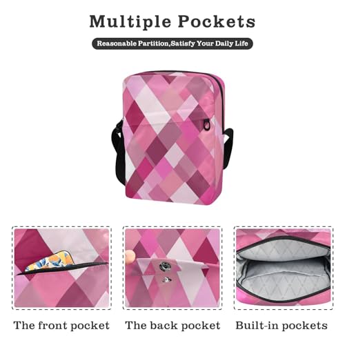 mens messenger bag crossbody Shoulder Bag For Woman Womens Casual Purses Adjustable Strap for outdoor sports outdoor sports- Rhomboid Neutral Hot Pink2
