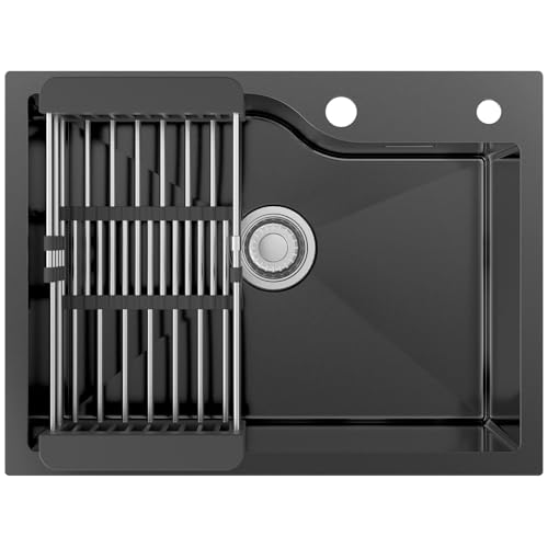 CECIPA Évier noir en acier inoxydable 60x45 cm, Évier anthracite avec panier d'égouttement,...