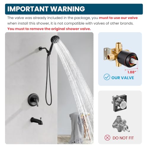 Image of gotonovo Tub Shower Faucet Set with Valve 6 Mode Handheld Oil Rubbed Bronze | Bathtub Faucet Set,6 Mode ABS Handheld Spray,6.3'' Metal Tub Spout,Brass Valve Trim Kit,Shower Head and Handle Kit,Wall Mount