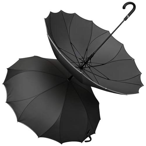 TOPSAIL 49 inch J Stick Windproof Umbrella for Daily Use & Photo Prop, Nice Looking Petal-shaped Large Umbrella for Rain, with Seamless Leak-proof Canopy & 16 Ribs & Reflective Strip, Pretty Gift for Women, Mom, Grandma, Wedding