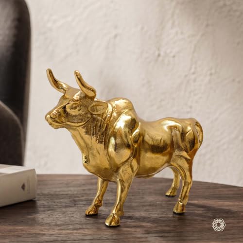 Image of BEHOMA Aluminium Bull Decorative Figurine Showpiece | Elegant Modern Tabletop Art Showpiece for Living Room, Office, Bedroom, Shelf Display | Premium Home Decor Accent