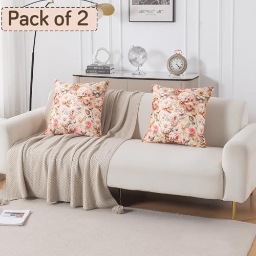 Image of HOKIPO 'Nature Muse 7D' Premium HD Printed Holland Velvet Cushion Cover for Sofa| 22x22 Inch (55x55 cm) | Pack of 2, Rose Symphony (IN-924-D5*2)