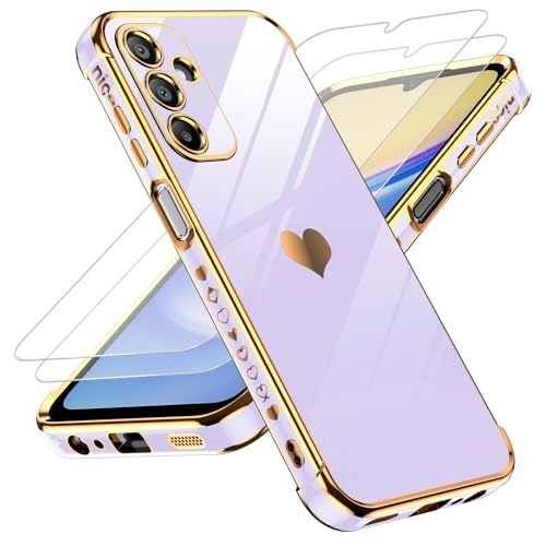 LeYi Coque pour Samsung Galaxy A15 4G/5G avec 2 Verre Trempé, Etui Silicone Anti-Rayures, Housse de Protection Souple TPU, Coque Antichoc Mince pour Samsung Galaxy A 15 4G/5G - Violet