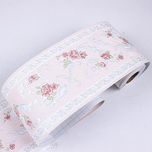 Frise de papier peint auto-adhésive 3D rose pastoral en vinyle épais imperméable pour salle de bain, cuisine, chambre à coucher, couloir, porte en verre, décoration murale 10,6 x 500 cm