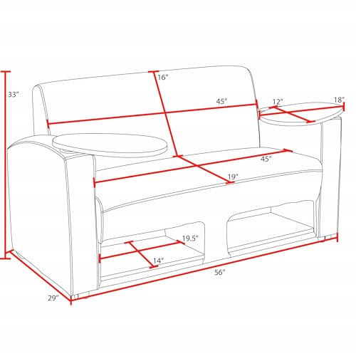 Image of Romig Superstellar Loveseat with 360-Degree Swiveling Tablet Arm, Under-Seat Storage, Ash Grey Finish, Grey Vinyl Upholstery, Ergonomic Seating for Offices, Lounges, or Classrooms