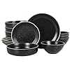 Gibson Home Dinah 16 Piece Double Bowl Stoneware Embossed Speckled Dinnerware Set – Matte Black