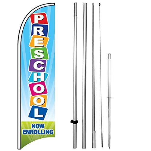 Preschool Now Enrolling - Windless Swooper Flag Kit Feather Banner Sign Set bb-h
