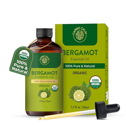 Carno Calm Bergamot Essential Oil | USDA Certified Organic | Bergamot Oil for Skin Hair Aromatherapy Soap & Candle Making | 1.7 fl. oz