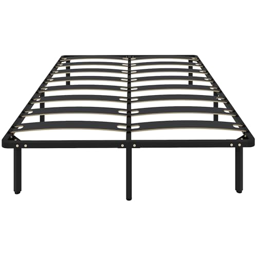 HOMCOM Somier 140x190 cm, Altura 26 cm, Estructura de Cama de Plataforma de Acero con Espacio de Almacenamiento Debajo y Láminas de Álamo, Fácil de Montar, Carga 500 kg, Negro