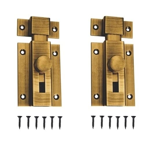 MHS Aluminium Heavy Duty Baby Latch Lock for Bathroom Balcony Bedroom Office Doors with Screw with Available in Different Shapes and Finishes (Square 4 Inch Pack of 2, Antique Brass Finish) (B0B5P69TNW) Amazon Price History, Amazon Price Tracker