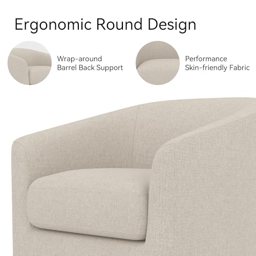 Image of Swivel Accent, Upholstered Modern Barrel-Curved Arm, Linen Fabric Comfty Sofa Solid Wood Base Reading Bedroom, Club Living Room Chair, 31.1 inchW x 31.5 inch D x 28.9 inch H, Flax Beige