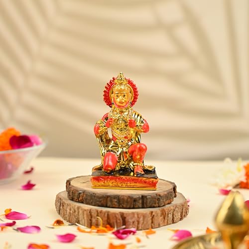 Image of ZAICUS Golden Veer Hanuman Idol Showpiece - Devotional Hanuman Murti - Bajrangbali Statue for Mandir, Home Decor & Puja Gift