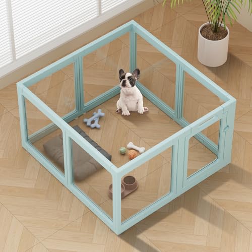 Image of Clear Acrylic Dog Playpen Indoor, Puppy Cat Small Pet Play Pen, Pet Cat Playpen for Rabbits, Dog Fence Crate Kennel Whelping Cage (Green, 8 Panel) 1